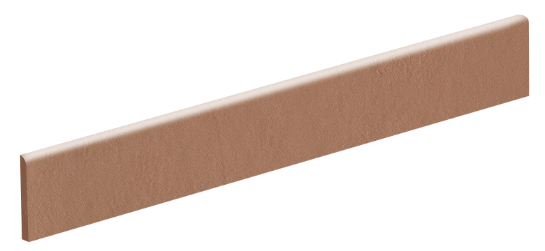 Matte Sockelfliese in Terrakotta-Braun.